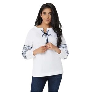 Brooke Shields White Tunic Peasant Top embroidery medium